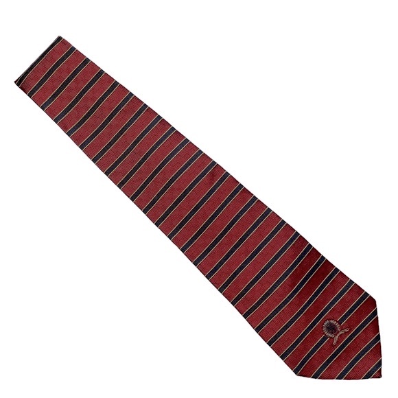 TOMMY HILFIGER 100% Silk Tie Red Blue and Gold Stripes - Picture 2 of 8